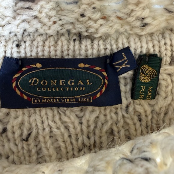 Donegal Wool Sweater Womens XL Mock Neck 3/4 Sleeve Cable Knit Fleck Fisherman - Picture 7 of 11